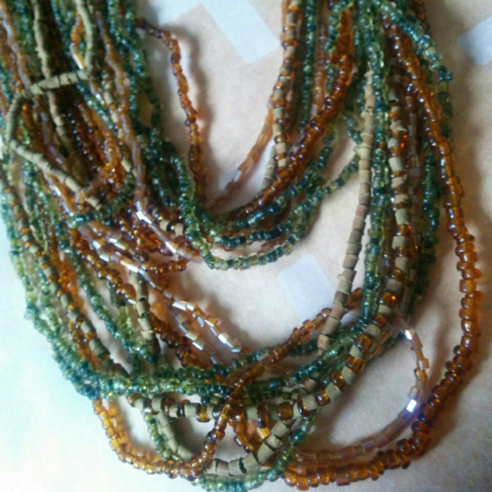 Long Boho/Hippie Earthy Acrylic Beaded Necklace - Picture 2 of 4
